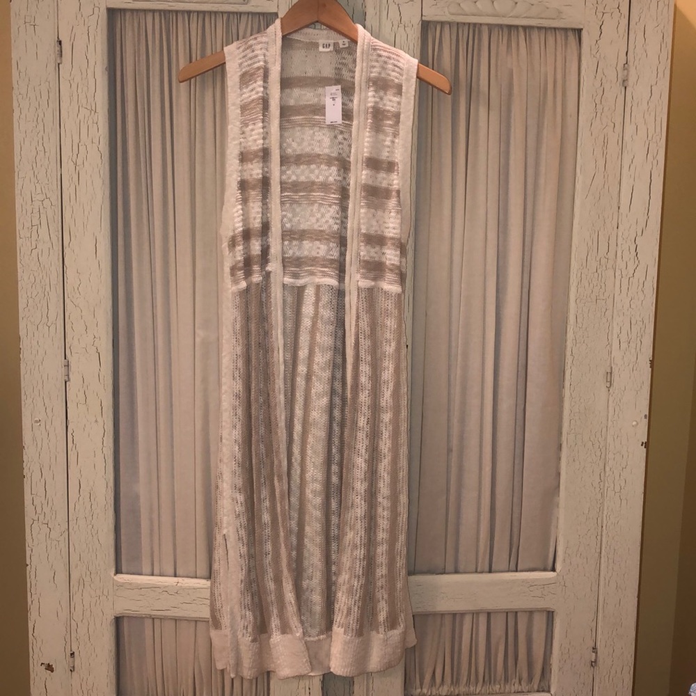 NEW W/ TAGS - GAP Beige-Striped Long Knit Jacket